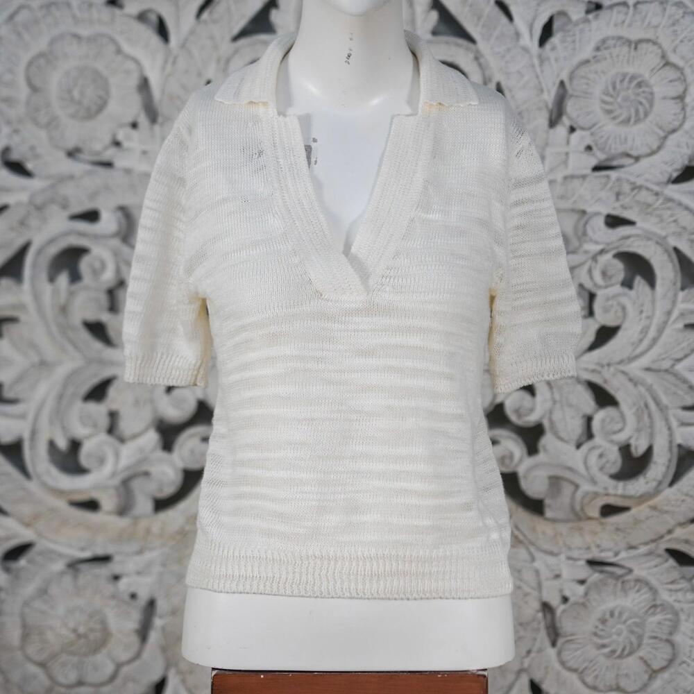 Tod’s XS Linen Blend Knit Polo Sweater Made in Italy Short Sleeve Collared Top